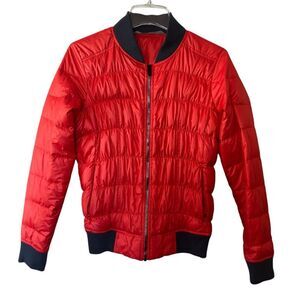 Athleta Goose Down Filled Jacket Women'‎ Small Puffer Bomber Red Lightweight